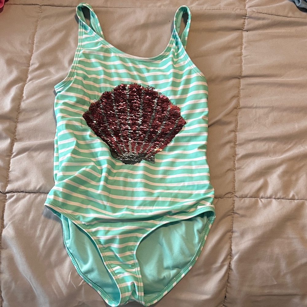 Striped Swimsuit with Sequin Shell
